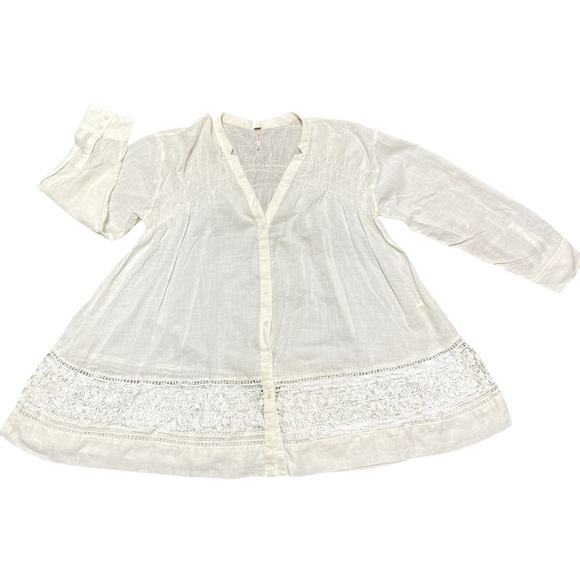 Free People Green Gardens Boho Ivory Cutout Embroidered Hem Tunic Top - Picture 2 of 15